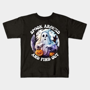 Spook Around and Find Out Spooky Season Ghost Bats Funny Kids T-Shirt